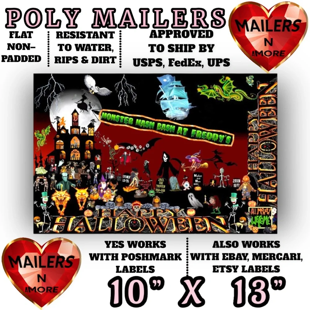( Quantity 25 10x13 ) Halloween Monster Bash Poly Mailer Bags Shipping Envelopes - Picture 3 of 4